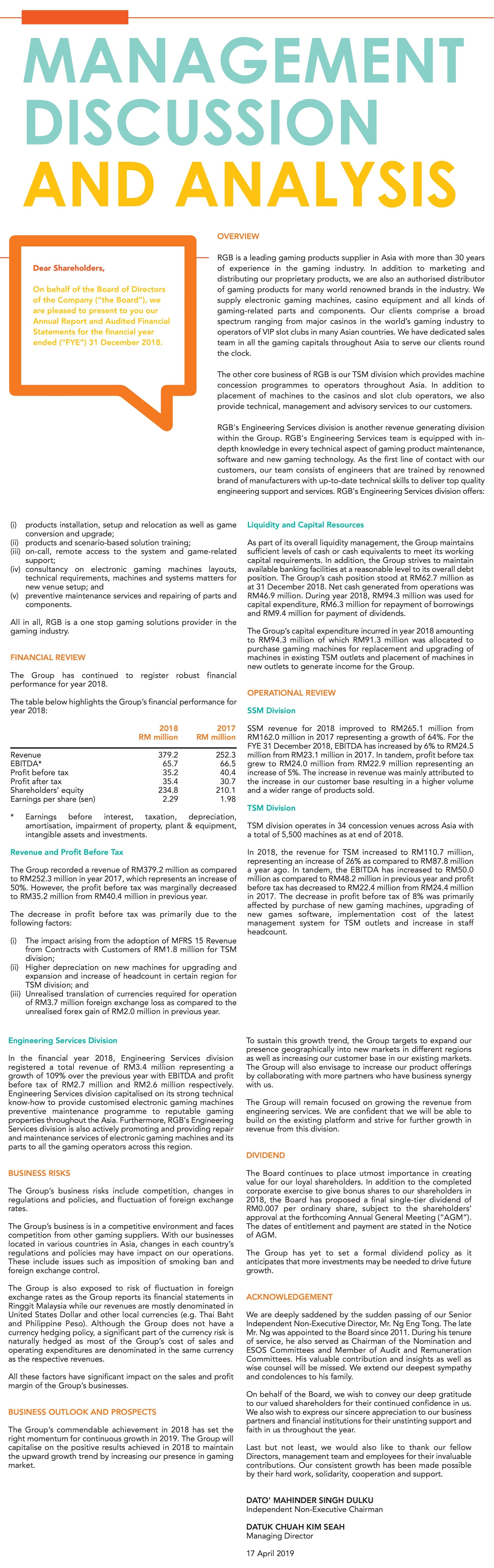 Management Discussion and Analysis - RGB International Bhd.